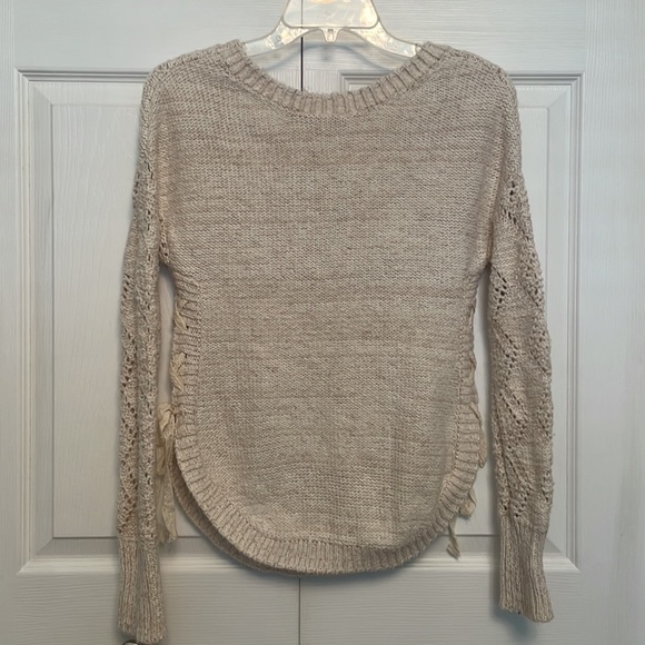 NWOT, American Rag Crochet Sweater Top with Tie Sides & Curved Hems - Picture 5 of 12